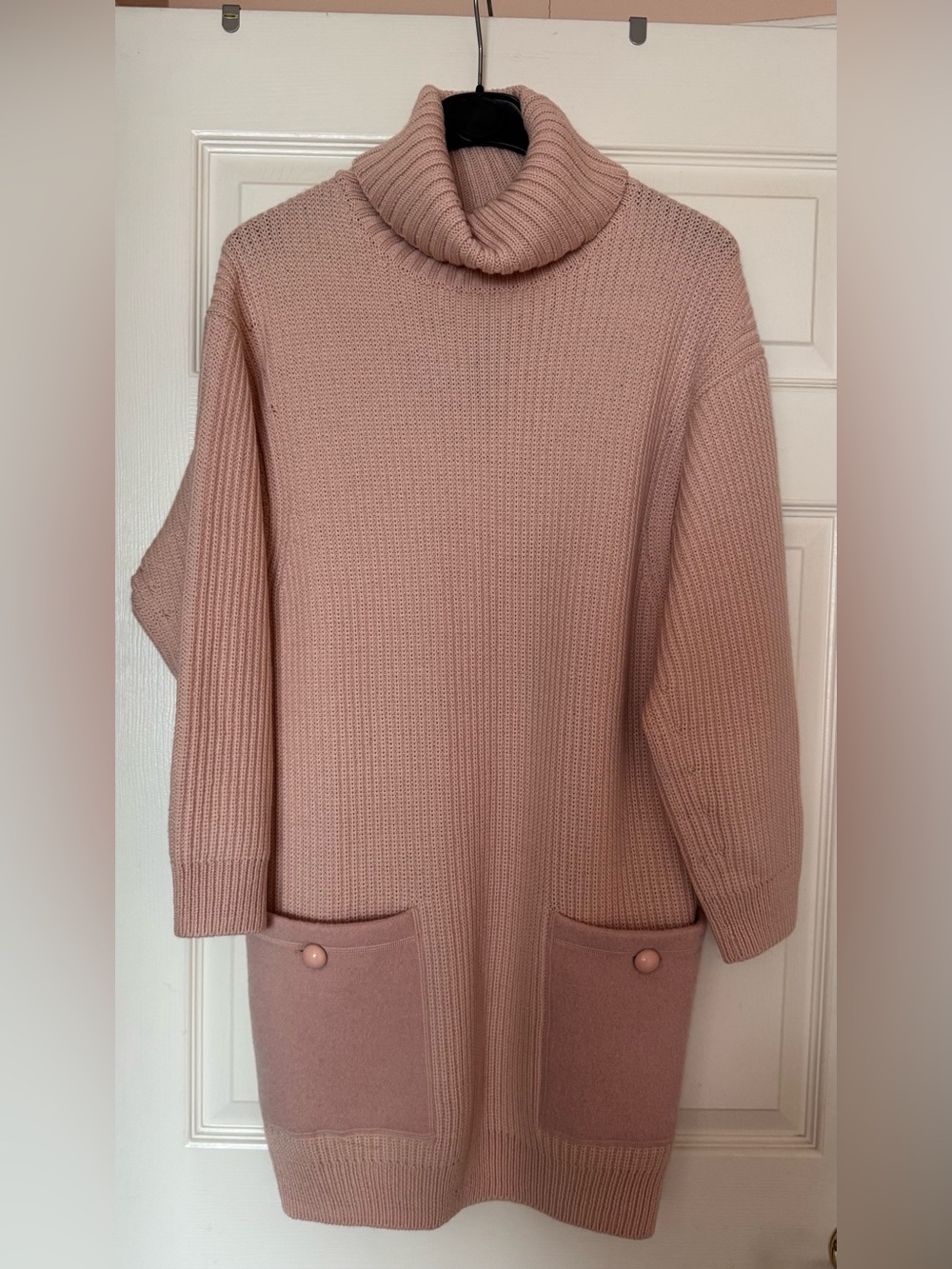 Emporio Armani Turtleneck Pocket Sweater Dress in Dusty Pink. One size.